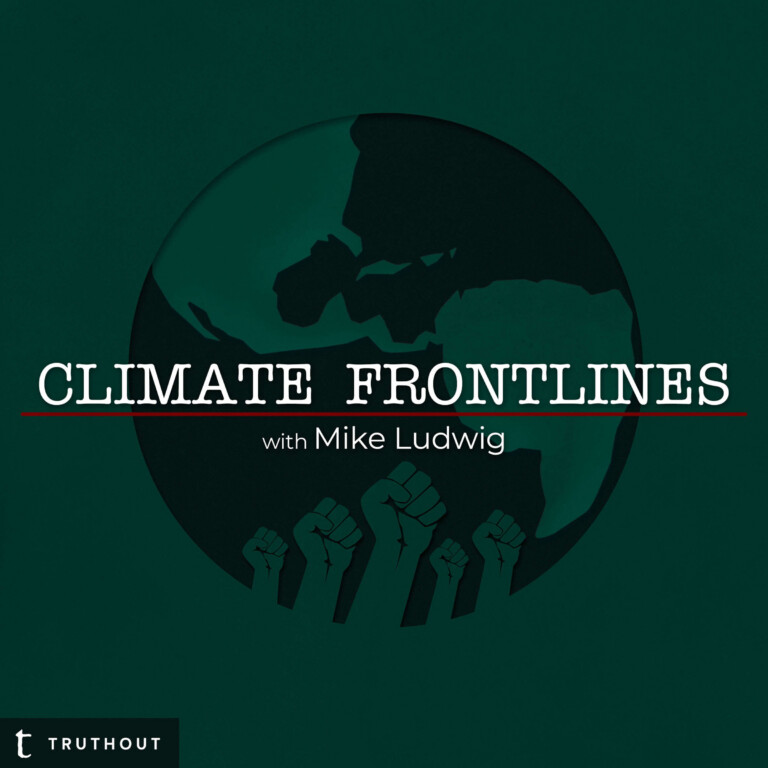 Climate Frontlines podcast cover — the Earth and raised fists